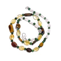 Natural Tiger Eye Moonstone Citrine Gemstone Smooth Beads Necklace 17&quot; UB-4508 - £7.86 GBP