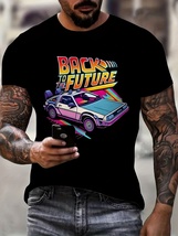 BACK FUTURE And Vintage Car Pattern Printed Men&#39;s Round Neck Short Sleev... - $32.00
