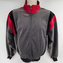 Saks Fifth Avenue Vintage Velvet Track Jacket Size S Gray Black Red - £31.02 GBP