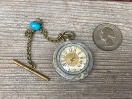 Antique H &amp; O Paris Miniature Aluminum Novelty Pocket Watch ? W Chain - £15.78 GBP
