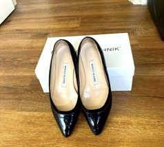 Manolo Blahnik Pointed Patent Leather Black Flats SZ 36.5/6.5  Used - £126.31 GBP