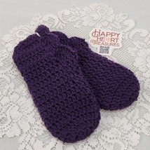 Happy Heart Treasures Sticker  Handmade Crochet Slipper Ladies Sz 7-8 Pu... - $7.85