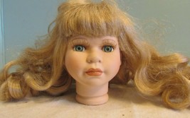 Vintage PORCELAIN/CERAMIC Head Parts 4&quot; Blue EYES/BLONDE Long Curly Wig - £19.42 GBP