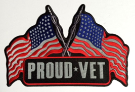 Proud Vet Twin American Flags Embroidered Iron On Jacket Patch 6.5&quot;h x 1... - £15.71 GBP