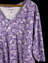Woman Within Shirt Size 30 / 32 3X Top Knit Purple &amp; White Paisley Print V Neck - £29.40 GBP