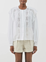 Isabel Marant Etoile Women&#39;s Embroidered Georgina Laced Cotton Blouse Top L 40 - £171.04 GBP