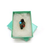 Sterling Dinner Ring, Vintage Turquoise &amp; Coral Stones, EDE, Size 6, JWL... - $68.55