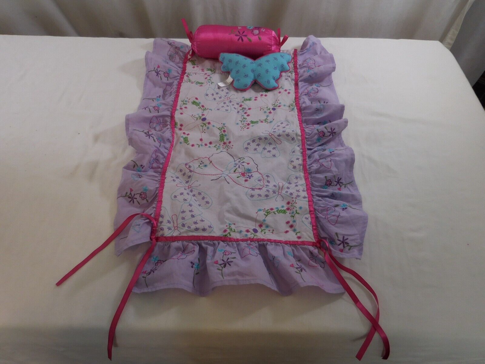American Girl Doll Curlique Trundle Daybed Butterfly Bed Spread,  Pillows - $17.84