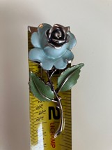 Blue Enamel Single Stem Flower Vintage Brooch - £11.20 GBP