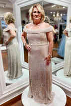 Off the Shoulder Rose Gold Sequins Mother of Bride Dress - £126.70 GBP
