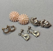 Vintage Screw Back Earrings (Lot of 4 Pairs) Gold &amp; Silver-tone Estate Jewelry - £18.77 GBP