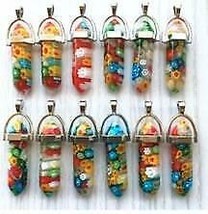 6 Pc Lot Glass Flower 1 1/2&quot; Wire Wrapped Rainbow Colored Necklace Pendants J693 - £12.89 GBP