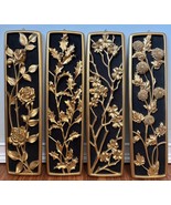 Vtg Set Of 4 Gold Toned Wall Plaques Floral Four Seasons Hollywood Regency - $59.28