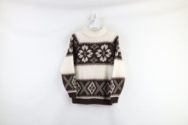 Vtg 70s Streetwear Womens Small Color Block Fair Isle Knit Turtleneck Sweater - £46.93 GBP