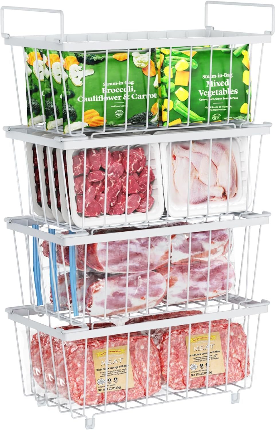 Ispecle Deep Freezer Organizer Bins - 4 Pack Stackable Small Freezer, White - $41.93