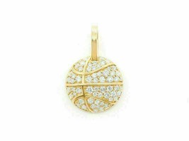 1Ct Round Cut Diamond Basketball Shape Pendant 14K Yellow Gold Finish 18&quot; Chain - £134.28 GBP