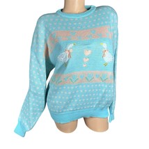 Vtg 80s Pastel Blue Pink Goose Duck Hearts Sweater Cottagecore Grandma S... - $1,091.30 MXN