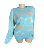 Vtg 80s Pastel Blue Pink Goose Duck Hearts Sweater Cottagecore Grandma S... - $1,091.30 MXN