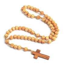 Wooden Bead Catholic Rosary Christ Crucifix Cross Pendant Necklace Men Women Rel - £12.65 GBP