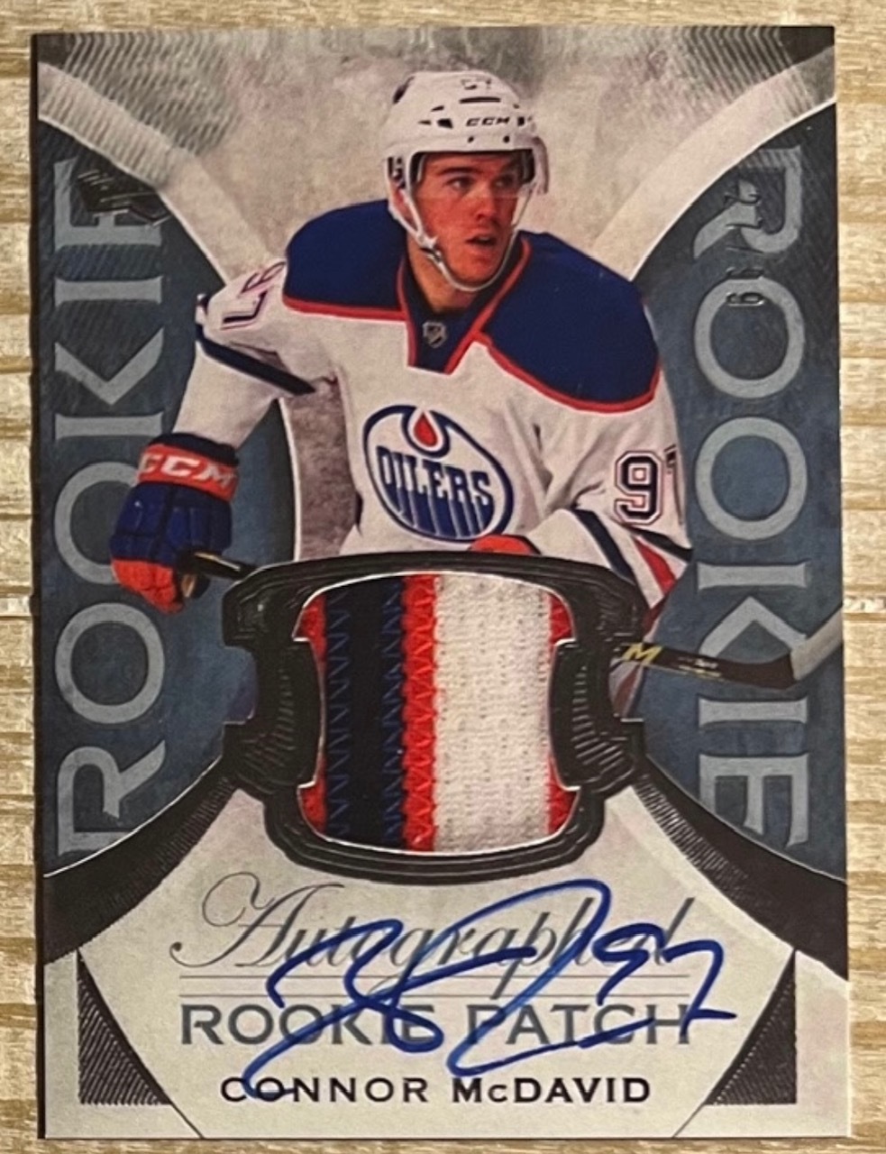 Connor McDavid 2015 Rookie The Cup Printed Patch Autograph Facsimile RP Card