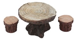 Enchanted Fairy Garden Miniature Tree Stump Table And 2 Stool Chairs Statues - £13.43 GBP