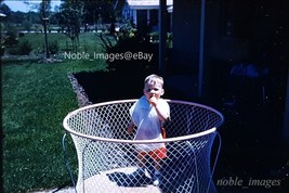 1961 Cute Toddler Eating Popsicle in Mesh Playpen Kodachrome 35mm Color Slide - £2.71 GBP