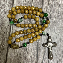 Unique Catholic Rosary with green gemstone beads, Paracord Rosary, Wood Bead - £23.90 GBP