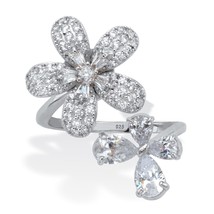 PalmBeach Jewelry Platinum Plated Silver CZ Spinning Daisy Flower Ring - £16.05 GBP