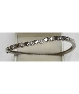 925 Sterling Silver Cubic Zirconia Rhodium Treated 8-Stone Heart Bangle ... - $105.00