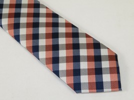 Mens Narrow Tie/Hankie Set Woven Vito Rofolo VTR-100 Rust Navy Checker image 3