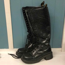 Vtg Dr Martens England Croc Patent Leather Knee 20 eye hole High Heeled Boots 5 - £191.05 GBP