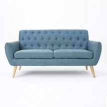 Christopher Knight Home Bernice Mid-Century Modern Tufted Fabric, Blue / Natural - £338.93 GBP