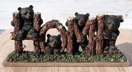 Rustic Western Forest Black Bear Cubs By Tree Logs HOME Sign Desktop Plaque - £26.58 GBP