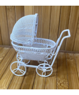 Vintage Victorian Style White Powder Coated Metal Mesh DollHouse Baby Buggy - $12.00