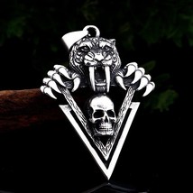 Punk Silver Tiger Skull Pendant Necklace Hip Hop Biker Jewelry For Men Chain 24&quot; - £9.46 GBP