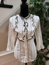 Karl Lagerfeld Women&#39;s White Striped Cotton Long Sleeve Button Down Shirt Small - £23.68 GBP