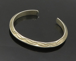 NAVAJO 925 Sterling Silver - Vintage Etched Pattern Cuff Bracelet - BT7194 - $192.44