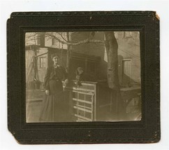 Woman With Dog on Chicken Coop / Rabbit Hutch Photo - $17.82