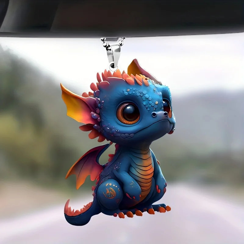 1pc Blue Fire Dinosaur Acrylic Decorative Pendant Car Accessories Interior - £9.31 GBP
