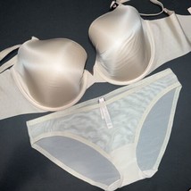 Nwt Victoria&#39;s Secret 38DD,38DDD Bra Set L Panty Mesh Cream Nude Beige Illusion - £54.36 GBP