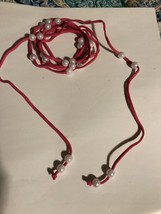 Boho Beaded Lariat 70&quot; 25 moveable pearlized beads faux suede pink cord  - $34.99