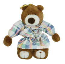 Vintage Commonwealth Brown Teddy Bear Plaid Diaper Stacker Stuffed Animal Toy - $33.25