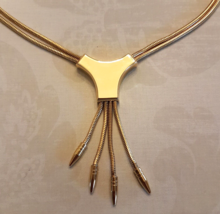 Crown Trifari VTG Serpentine Lariat Necklace Gold Plated Double Strand Bolo - £46.54 GBP