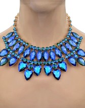 Luxurious Peacock Blue Crystals Vintage Look Cleopatra Statement Necklac... - $51.30