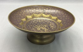 Large Vintage Brass Engraved Bowl Footed Pedestal Dish Tray India - £13.42 GBP