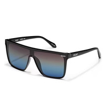 Quay Australia Nightfall Medium Shield Sunglasses Black Blue Polarized 49MM - $83.16