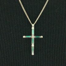NATIVE AMERICAN needlepoint turquoise cross necklace - vtg sterling silver 20.5&quot; - £39.18 GBP