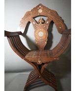 Antique Moorish Damascene Inlaid Folding Decorative Walnut MOP Chair 1960s - $880.58 CAD
