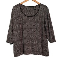 Apostrophe Top Shirt Womens Size 20 22 Black Gray Paisley Stretch 3/4 Sl... - $234.49 MXN