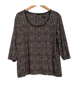 Apostrophe Top Shirt Womens Size 20 22 Black Gray Paisley Stretch 3/4 Sl... - $231.16 MXN